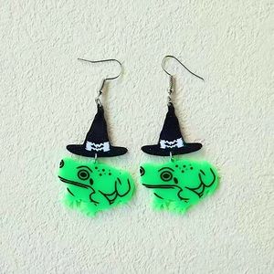 Frog Witch Halloween Threader Earrings